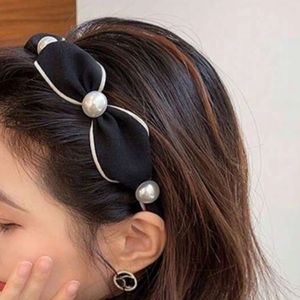 Black Fabric Pearl Detail Headband